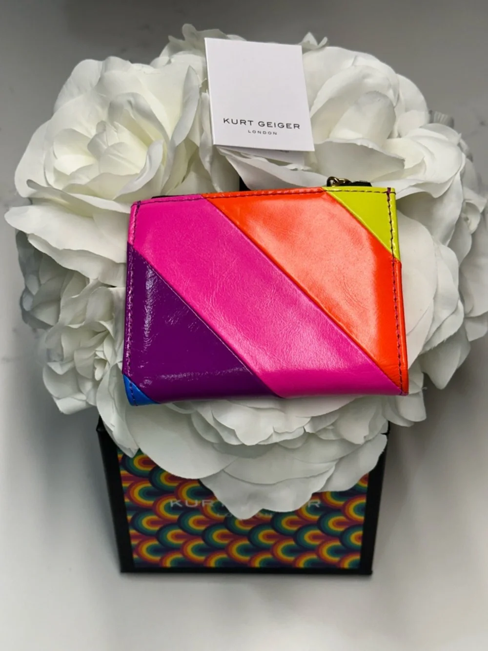 Kurt Geiger Diagonal Colorblock Patent Wallet in Pink, Purple, Blue, Green NWT - Picture 2 of 10